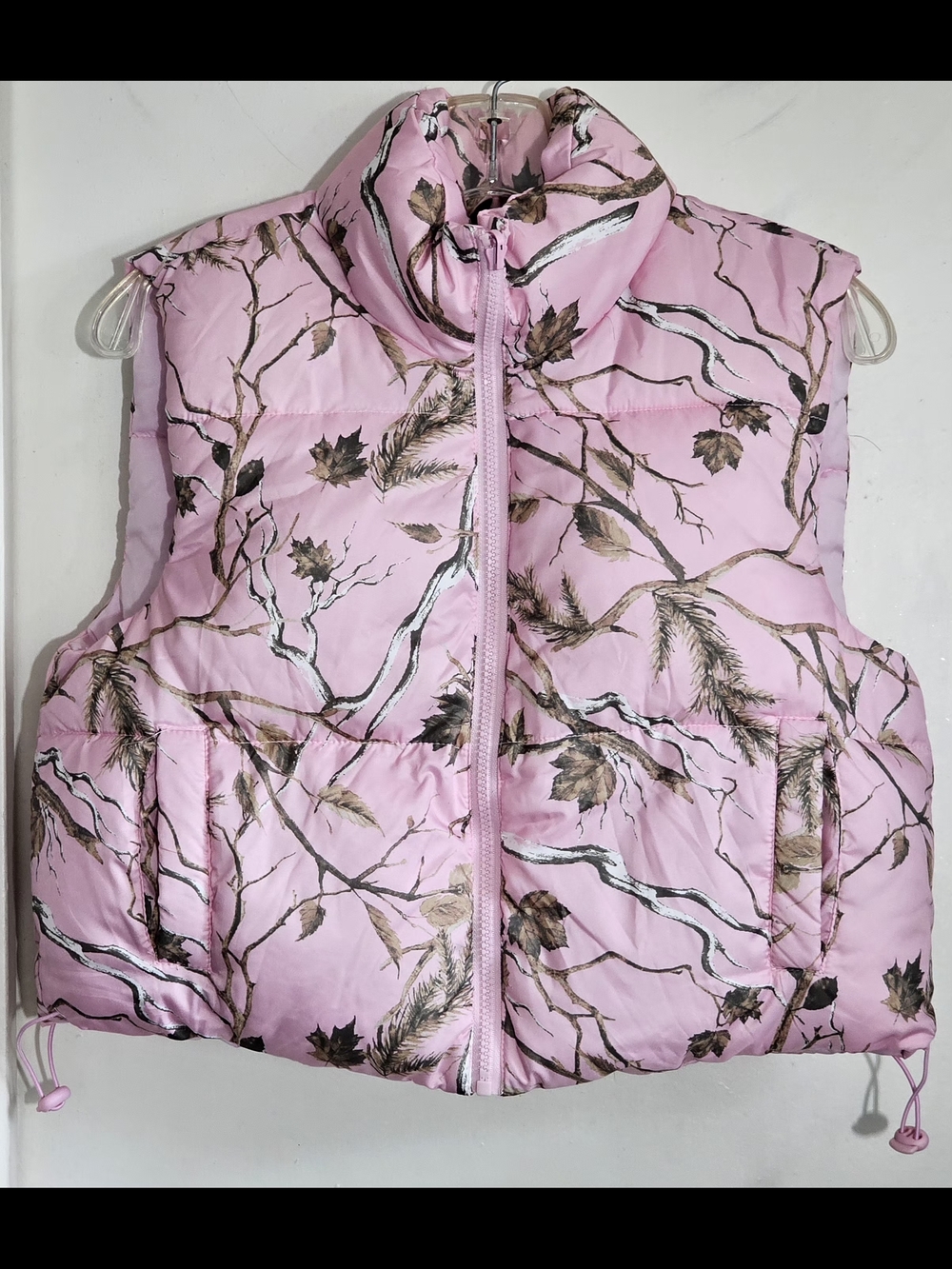 Stella Tweed Pink Camo Puffer Crop Vest S